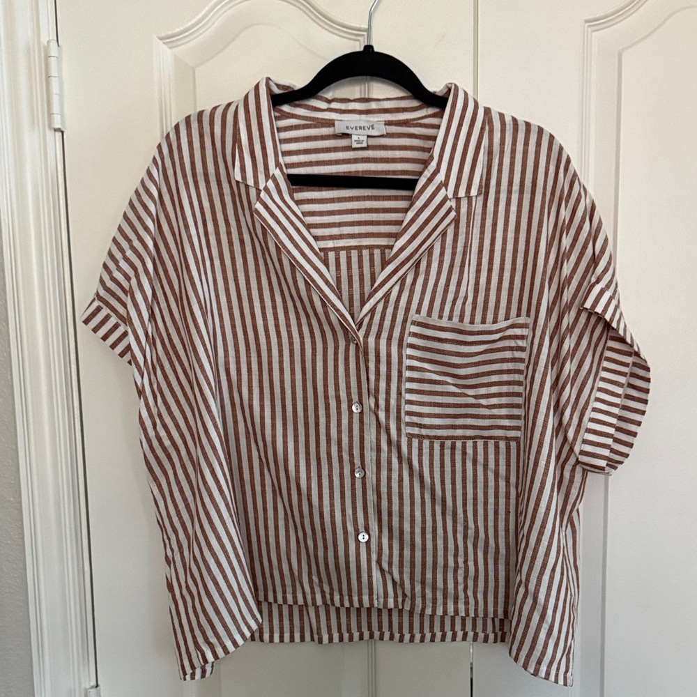 Evereve Brown and White Striped Top